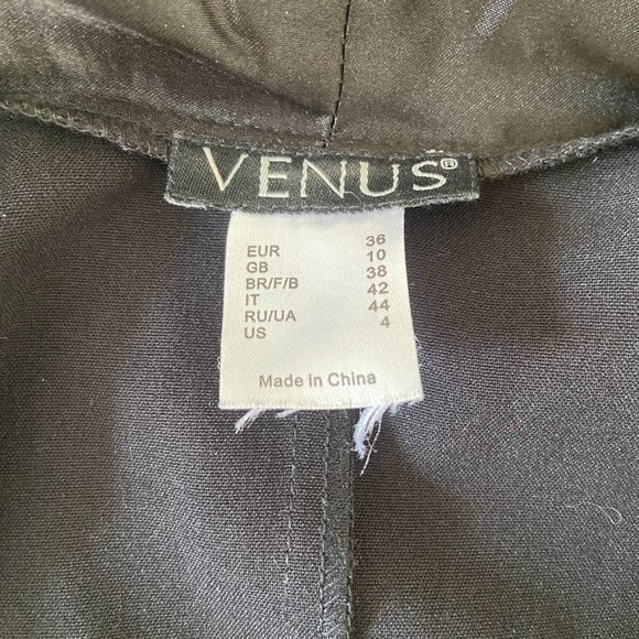 Black Tuxedo High Low Chiffon Dress with Slit & Sheer Plunging Neckline - Picture 11 of 11